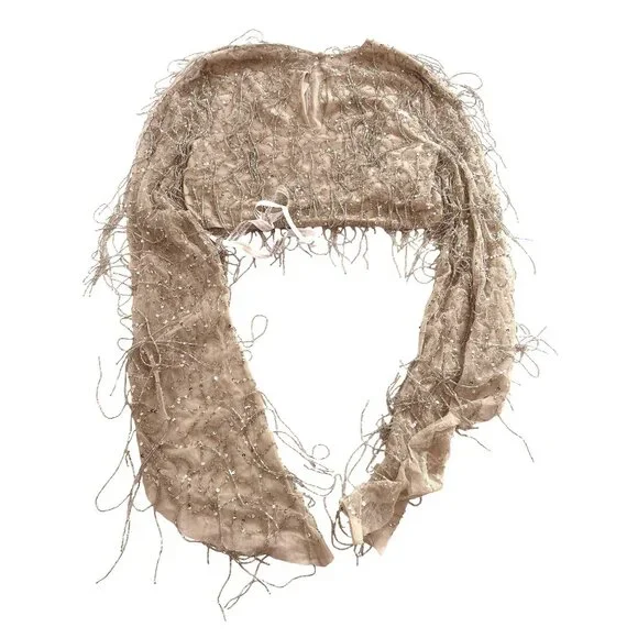 Nasty Gal Flare Sleeve Tassel Sequin Crop Top in Off White